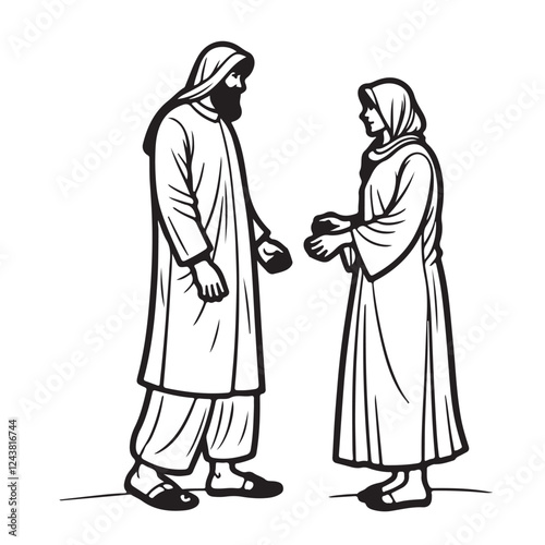 Muslim couple silhouette and line art vector