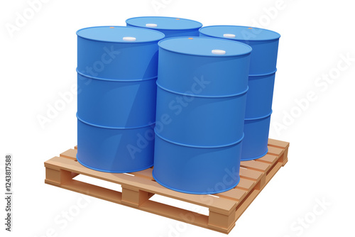 Fuel tank Barrels on Wooden Pallet - 3D render