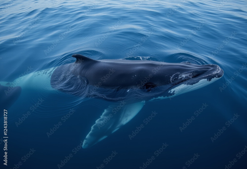 Fototapeta premium Breathtaking whale swimming near the surface of the clear blue ocean showcasing the grace and majesty of marine life in its natural habitat