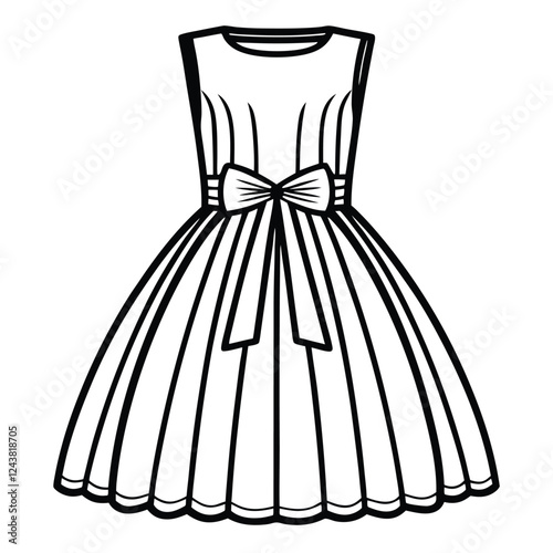 Minimalist line-art illustration of an elegant sleeveless dress with a fitted bodice 