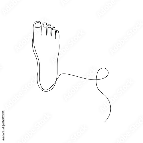 Foot sole single-line art on a white artboard elegantly captures the intricate shape of a foot’s sole, symbolizing movement and balance with a single continuous line.