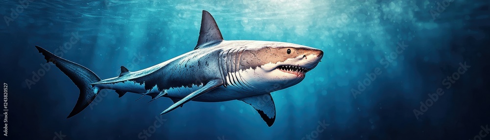 Naklejka premium A majestic shark swimming gracefully through the ocean depths.