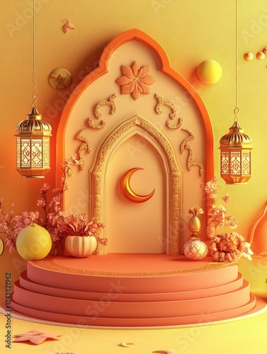Wallpaper Mural Elegant Ramadan Festive Stage Design with Lanterns and Crescent Moon Torontodigital.ca