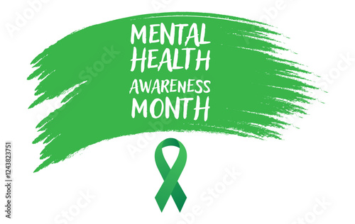 Vector Mental Health Awareness Month Web Graphic with Grunge Brush Stroke and Ribbon stock illustration