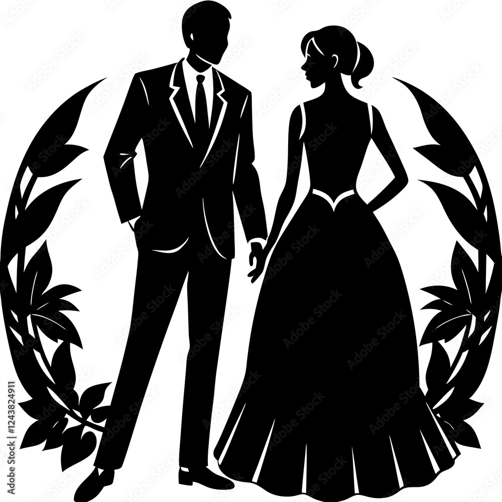 Cute couple standing silhouette in white background Cute couple standing silhouette in white background