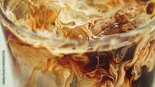 Iced cold brew coffee with cream swirling