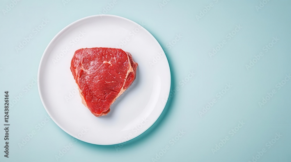 Single futuristic labgrown meat sample on a sterile white plate Single futuristic labgrown meat sample on a sterile white plate
