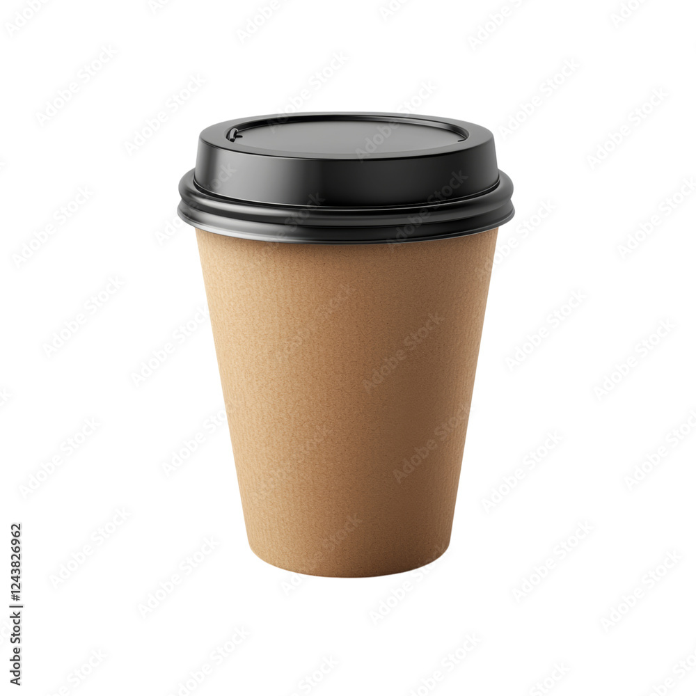 Brown Paper Coffee Cup with Black Lid on White Isolated on transparent background Brown Paper Coffee Cup with Black Lid on White Isolated on transparent background