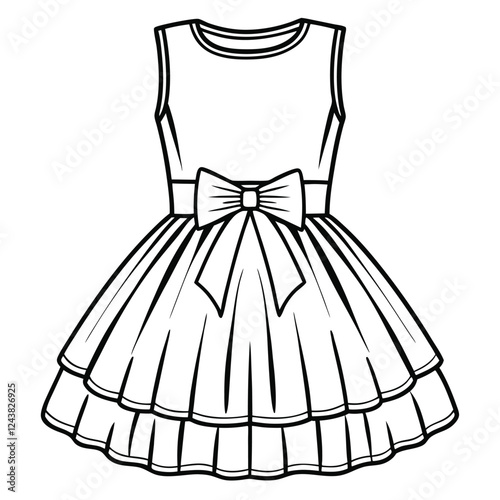 Minimalist line-art illustration of an elegant sleeveless dress with a fitted bodice 