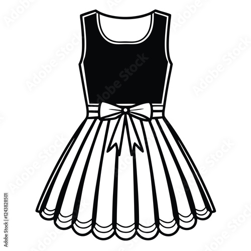 Minimalist line-art illustration of an elegant sleeveless dress with a fitted bodice 