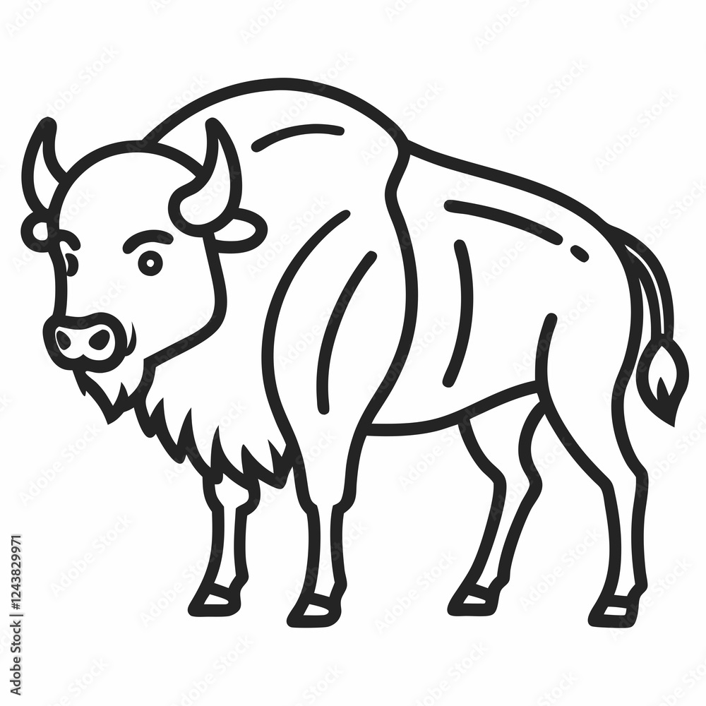 Fototapeta premium Simple a Bison line art vector white background