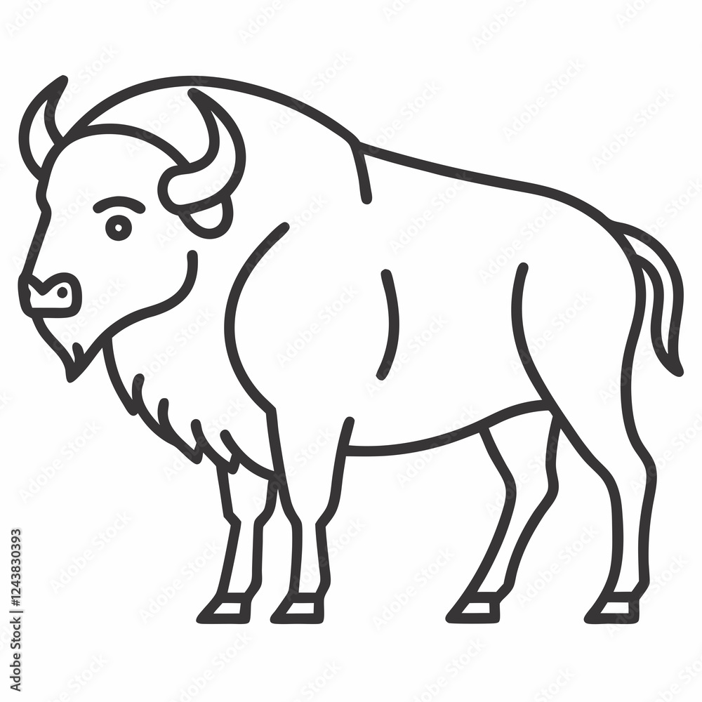 Fototapeta premium Simple a Bison line art vector white background