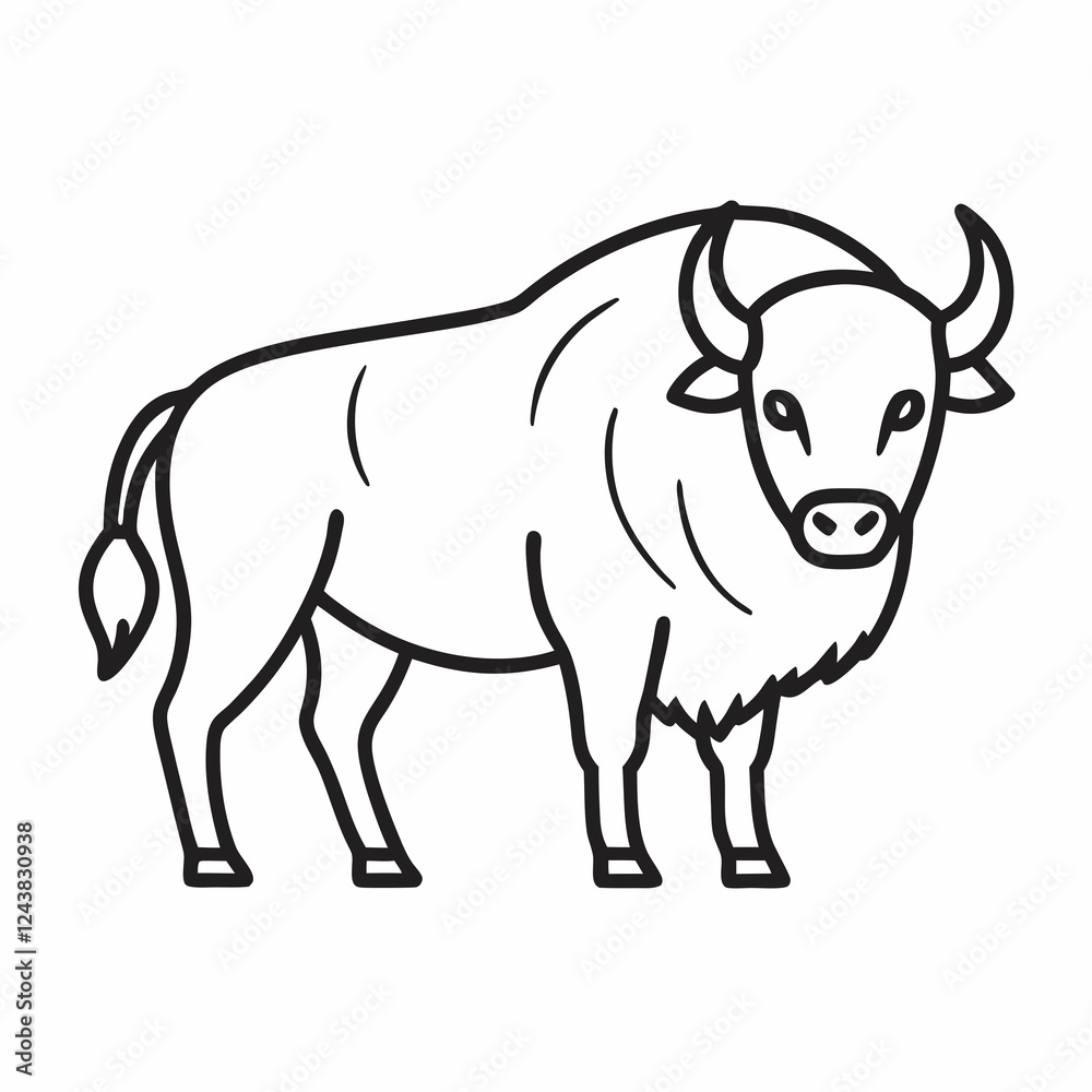 Fototapeta premium Simple a Bison line art vector white background
