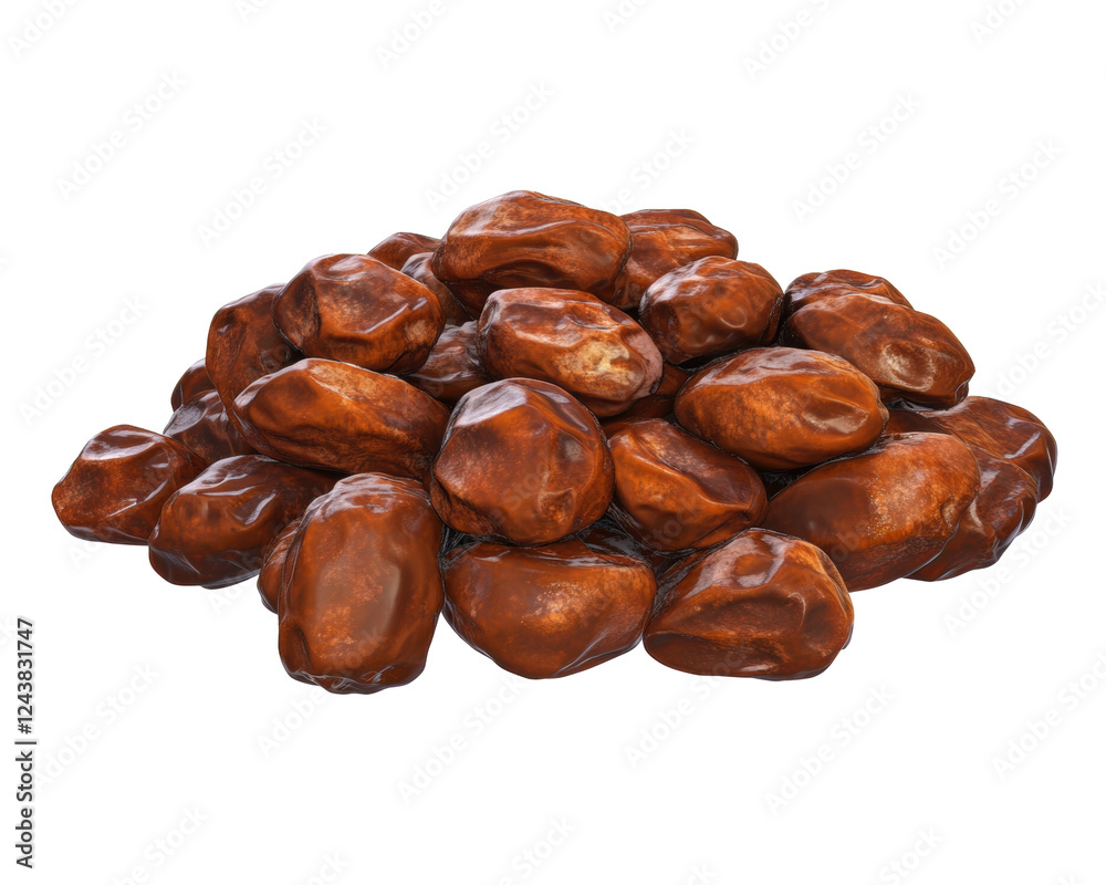 A pile of shiny, dark brown dates, showcasing their natural texture and color. A pile of shiny, dark brown dates, showcasing their natural texture and color.