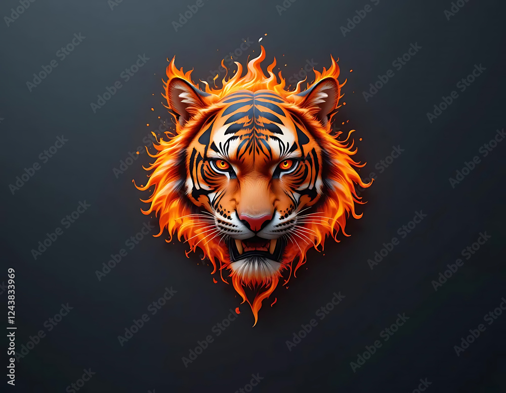 Obraz premium Fiery Tiger Head Digital Art Wallpaper Background