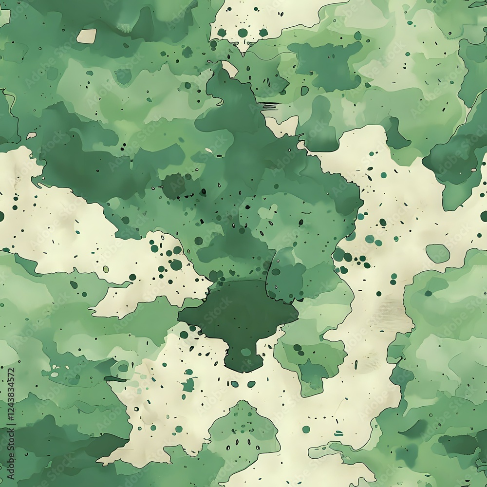 Abstract watercolor camouflage pattern in green and beige tones, perfect for textile design, wallpaper, and military-style backgrounds. Seamless repeating texture with organic shapes. Abstract watercolor camouflage pattern in green and beige tones, perfect for textile design, wallpaper, and military-style backgrounds. Seamless repeating texture with organic shapes.