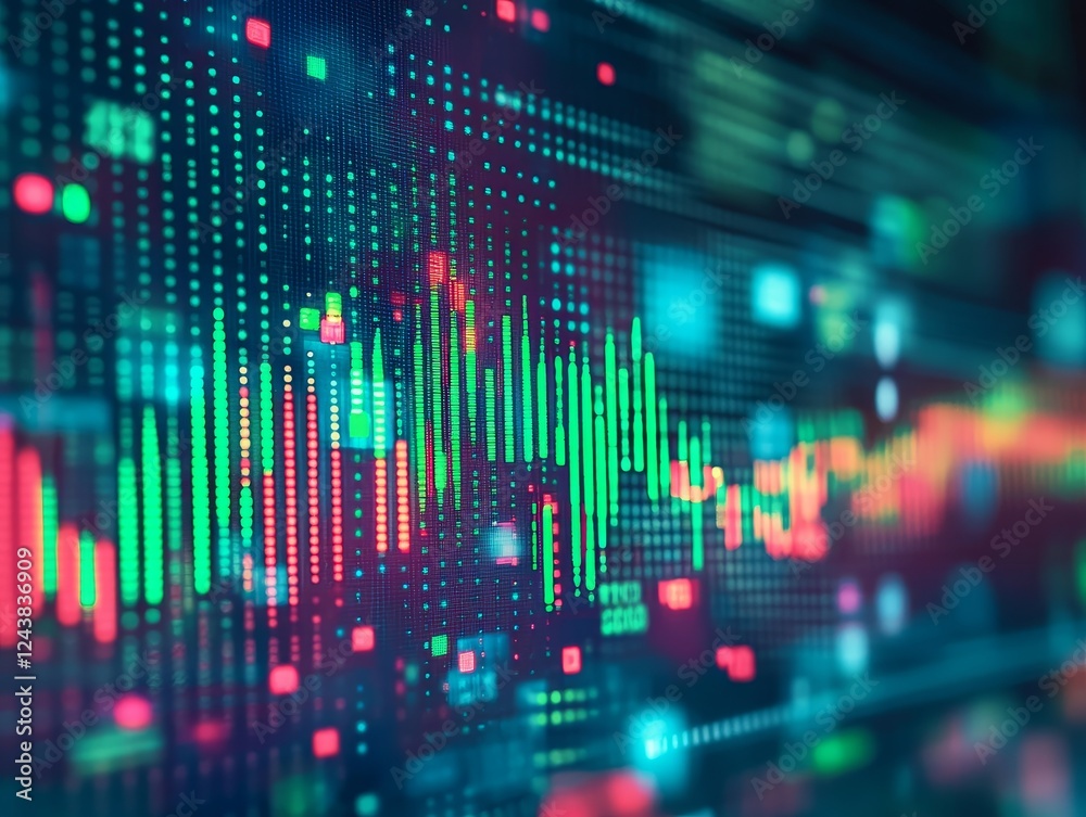 Financial data streams on digital screen, market trends analysis, background blur Financial data streams on digital screen, market trends analysis, background blur