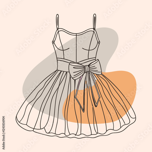 Minimalist line-art illustration of an elegant sleeveless dress with a fitted bodice 