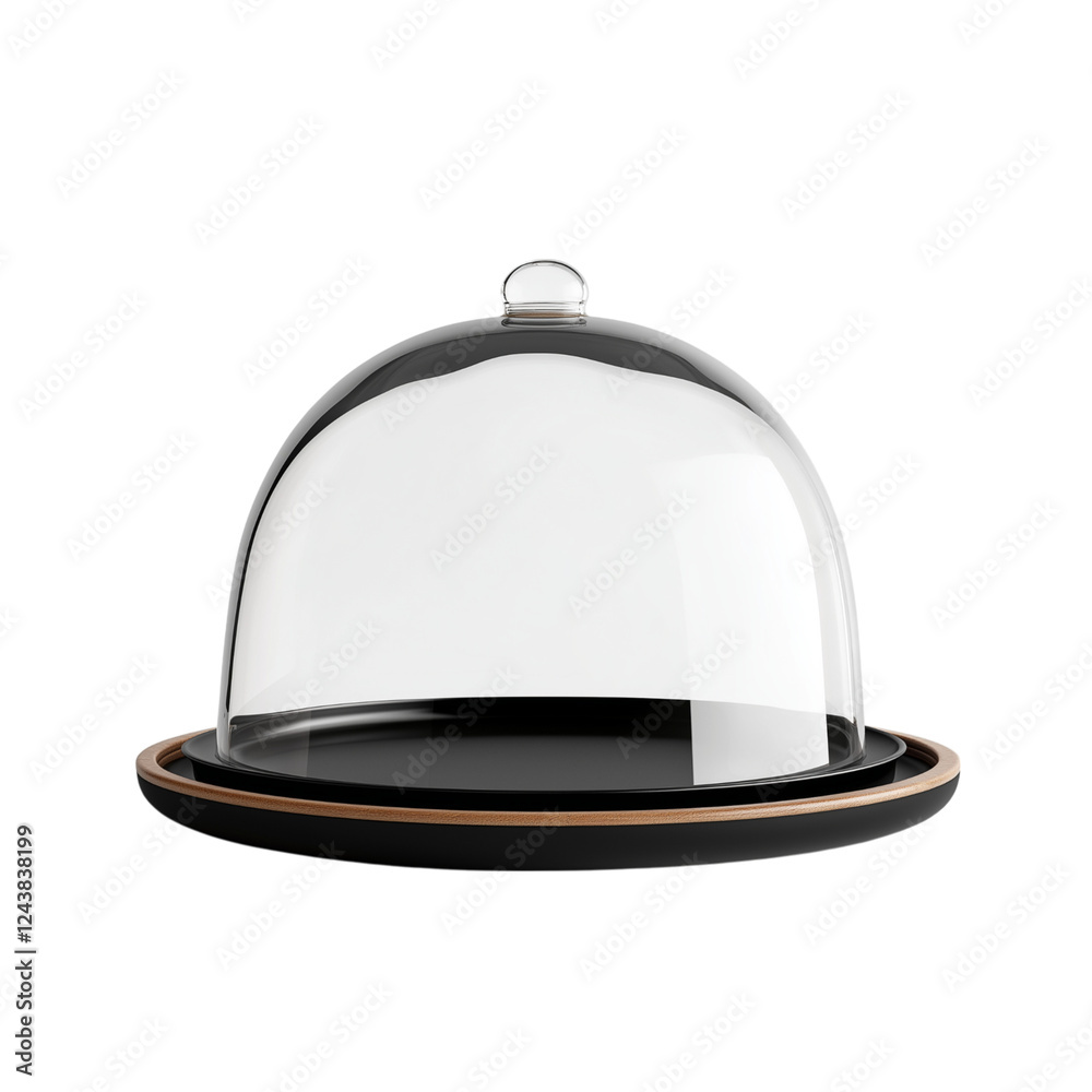 Silver and glass cloche set 3d rendering png on transparent background