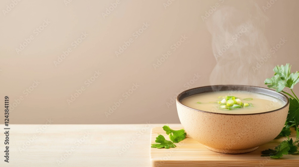 Fermented Foods boost Immunity. A steaming bowl of soup garnished with herbs on a wooden surface. Fermented Foods boost Immunity. A steaming bowl of soup garnished with herbs on a wooden surface.