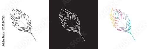Peacock feather  Icon Symbol for Logo, Pictogram, App or Graphic Design Element.   isolated on white and black background. vector illustration. EPS 10