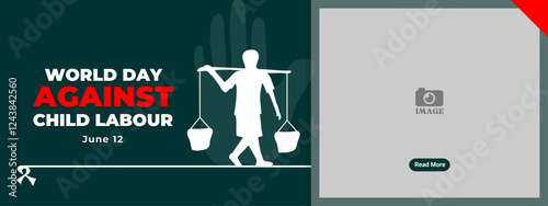 World Day Against Child Labour. Banner design of  children's silhouette working, stop exploitation of children. website