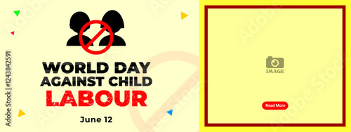 World Day Against Child Labour. Banner design of  children's silhouette working, stop exploitation of children. website