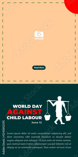 World Day Against Child Labour. Banner design of  children's silhouette working, stop exploitation of children.