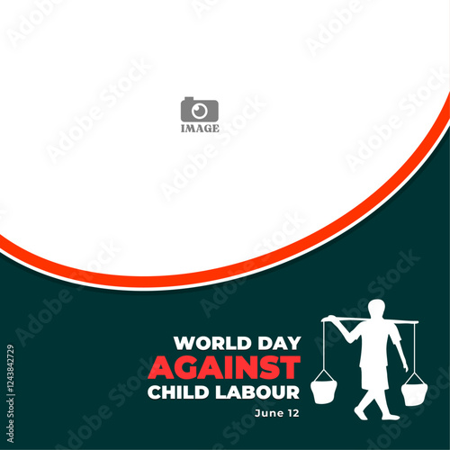 World Day Against Child Labour. Social media design of  children's silhouette working, stop exploitation of children.