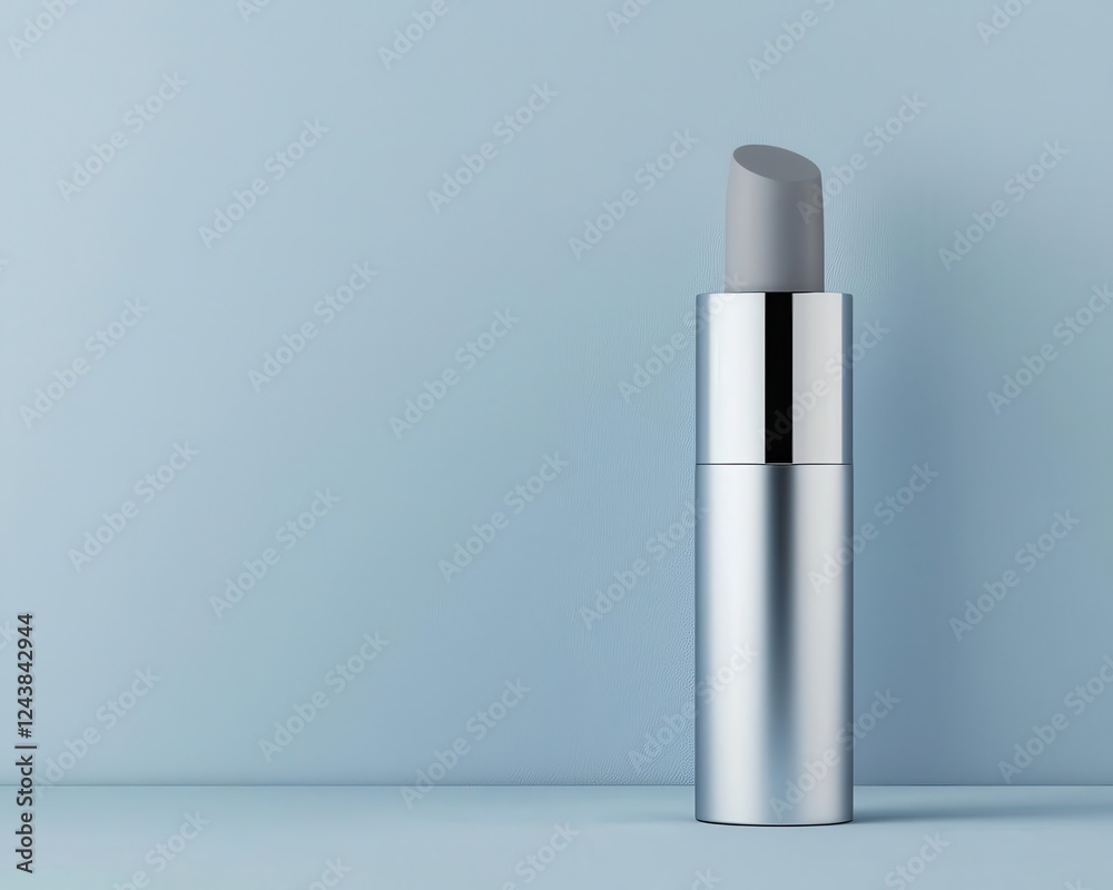 Sleek metal lipstick case with a brushed silver finish, modern minimalist cosmetic packaging Sleek metal lipstick case with a brushed silver finish, modern minimalist cosmetic packaging