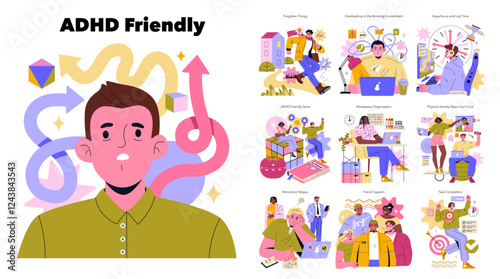 ADHD Friendly. Flat Vector Illustration