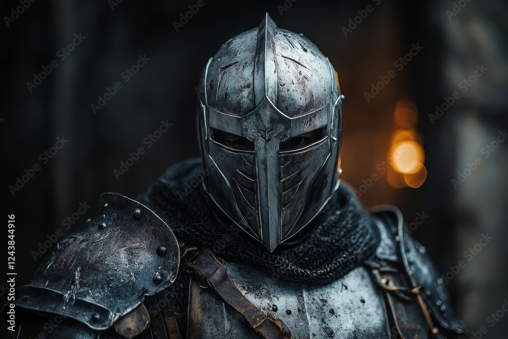 A knight in shining armor standing at the gates of a fortified castle A knight in shining armor standing at the gates of a fortified castle