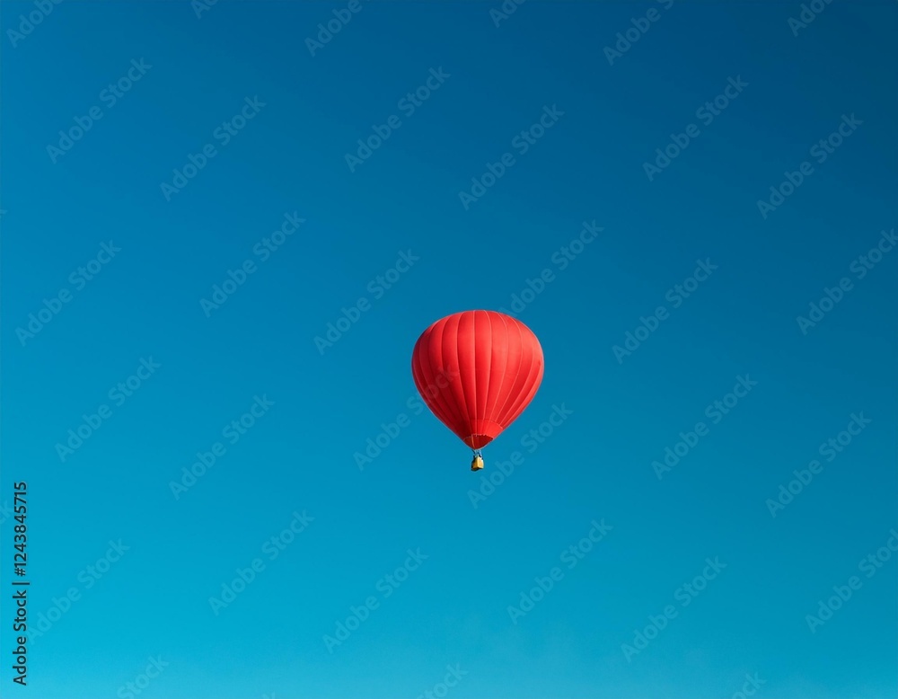 Fototapeta premium a minimalist shot of a lone red hot air balloon floating in a clear blue sky