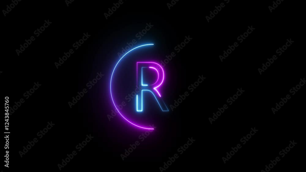 Neon font letter animation. Glowing neon alphabet symbol.