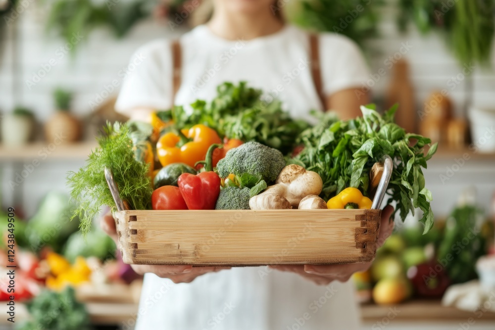 Fototapeta premium A person happily holding a shopping cart full of groceries at the checkout counter