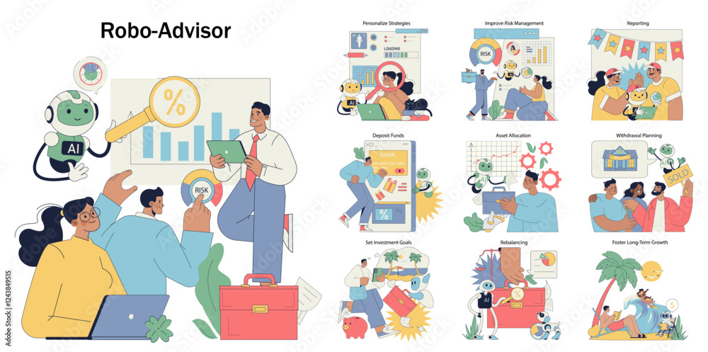 Fototapeta premium robot advisor. Flat Vector Illustration