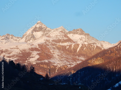 The Matterhorn seen from Torgnon, Valtournenche, Aosta Valley, Italy on a january afternoon photo