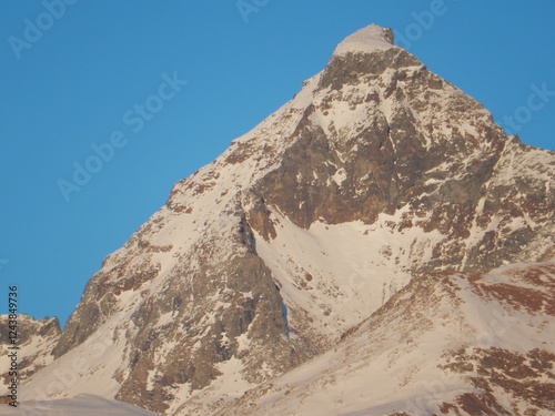 The Matterhorn seen from Torgnon, Valtournenche, Aosta Valley, Italy on a january afternoon