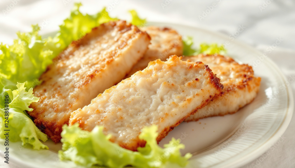 Crispy Breaded Fish Fillets with Salad Garnish Crispy Breaded Fish Fillets with Salad Garnish