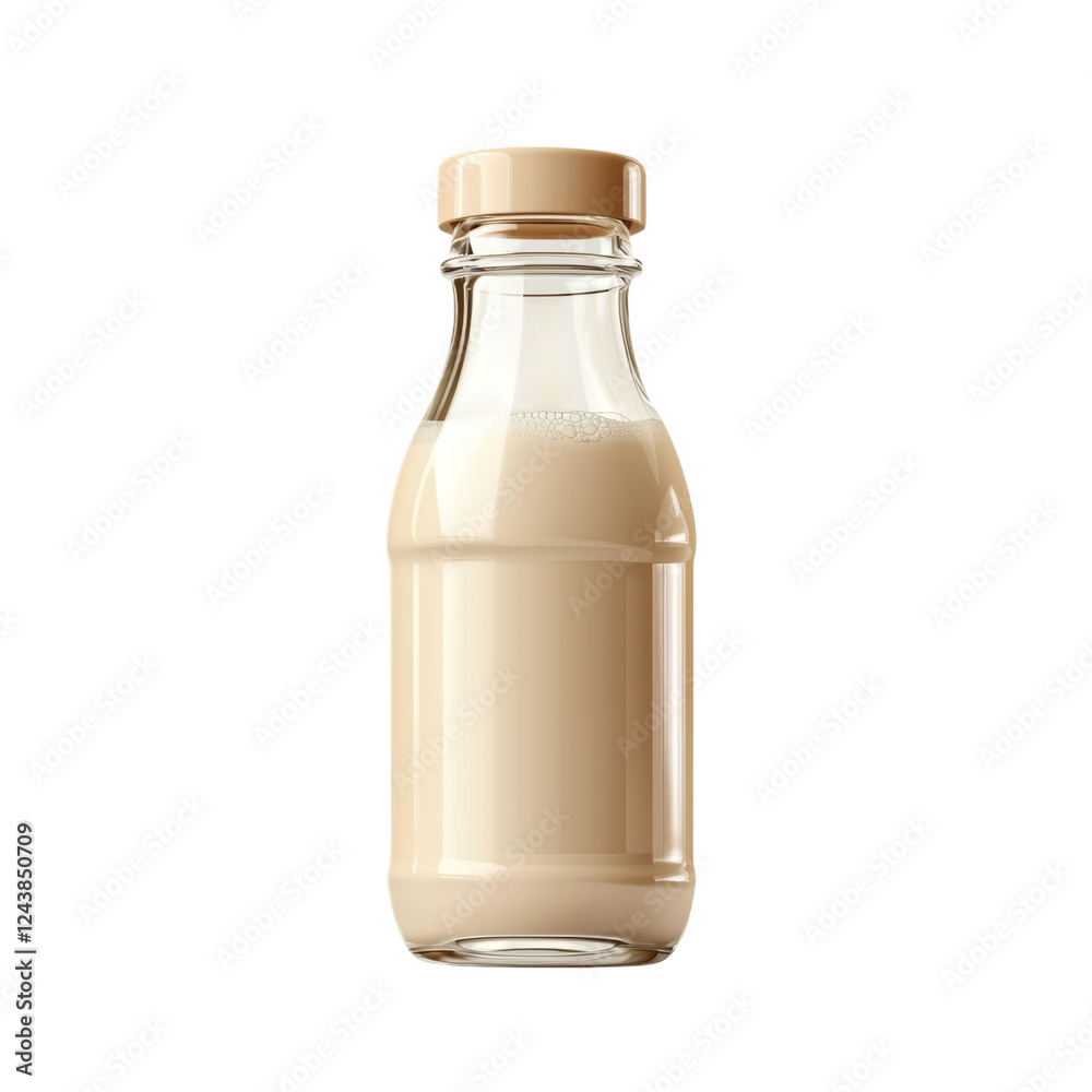 Glass Bottle of Milk with Creamy Texture and Cap Isolated on transparent background Glass Bottle of Milk with Creamy Texture and Cap Isolated on transparent background