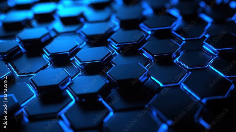 Blue Hexagon Network, Abstract Technology Background, 3D Render Blue Hexagon Network, Abstract Technology Background, 3D Render