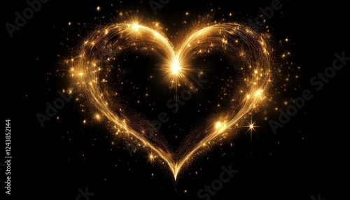 beautiful abstract effect sparkle overlay in heart shape glow light in black background