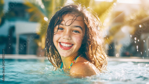 child teenager swims in the...