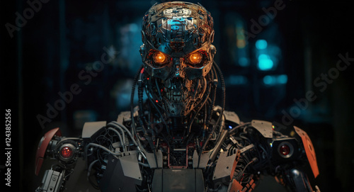 scary AI robot with metal s...