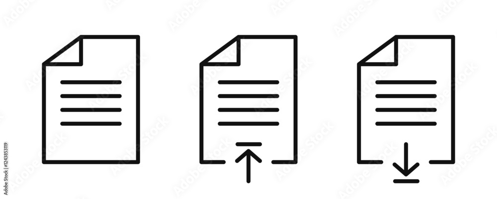 Document icon set png. Download and upload document or files line icon. Editable stroke. Transparent background Document icon set png. Download and upload document or files line icon. Editable stroke. Transparent background