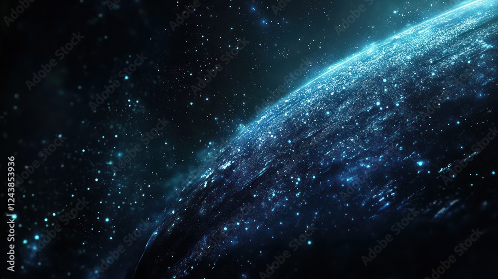 Fototapeta premium Earth, space, cosmic dust, glowing, planet, night, background, digital art, science, wallpaper
