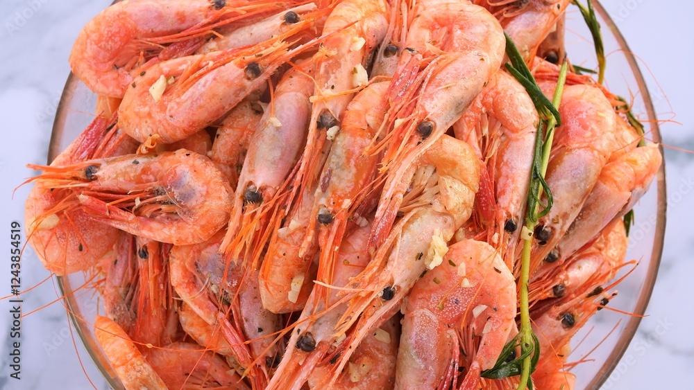 Seafood plating featuring fresh shrimp in garlic and herb sauce Highlighting seafood aroma and flavors perfect for gourmet dining or culinary inspiration Demonstration of seafood elegance and taste Seafood plating featuring fresh shrimp in garlic and herb sauce Highlighting seafood aroma and flavors perfect for gourmet dining or culinary inspiration Demonstration of seafood elegance and taste