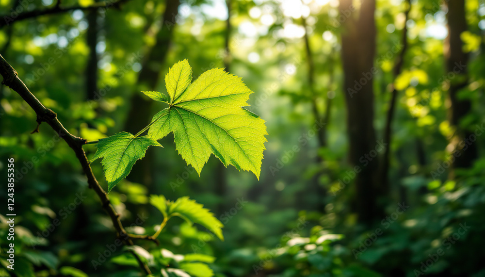 Sunlight Illuminates Lush Green Leaf in Forest Sunlight Illuminates Lush Green Leaf in Forest
