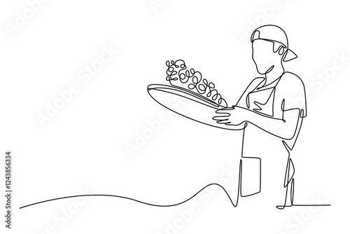 Outdoor street market concept. Single line draw design vector graphic illustration.