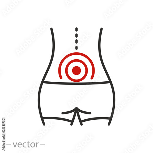 icon of lower back pain, human back problem, thin line symbol, vector illustration eps10